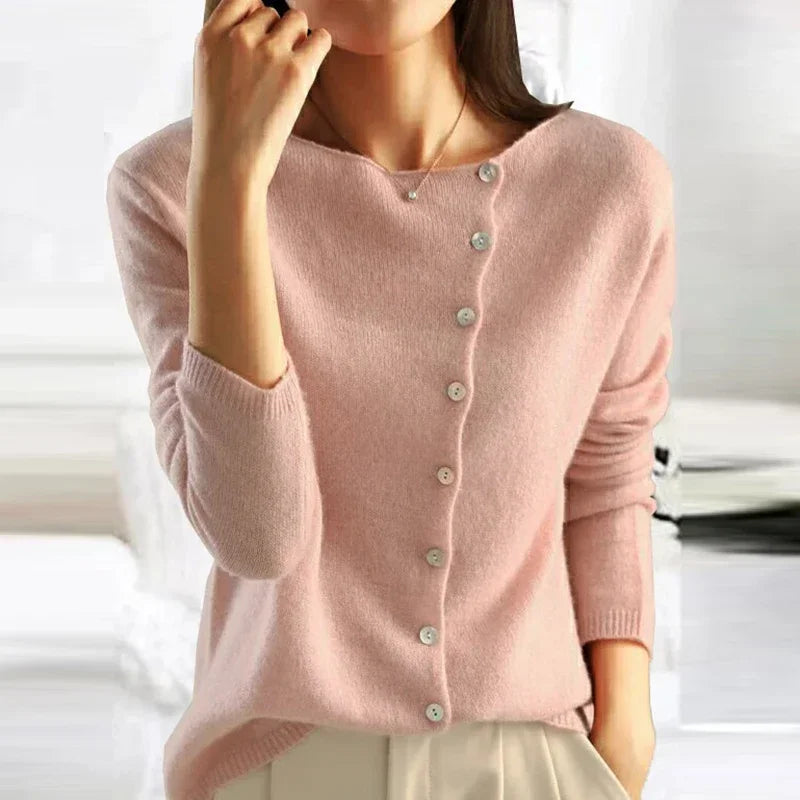HALLIE | ASYMMETRICAL BUTTON SWEATER