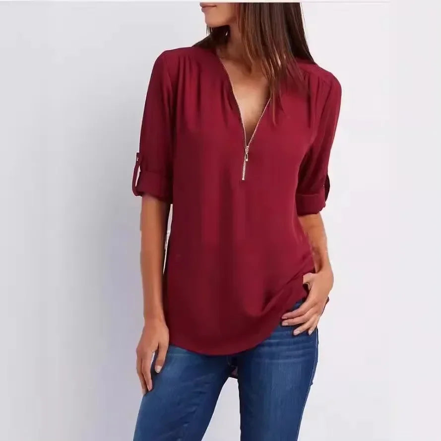 Zella Zip V-Neck Blouse