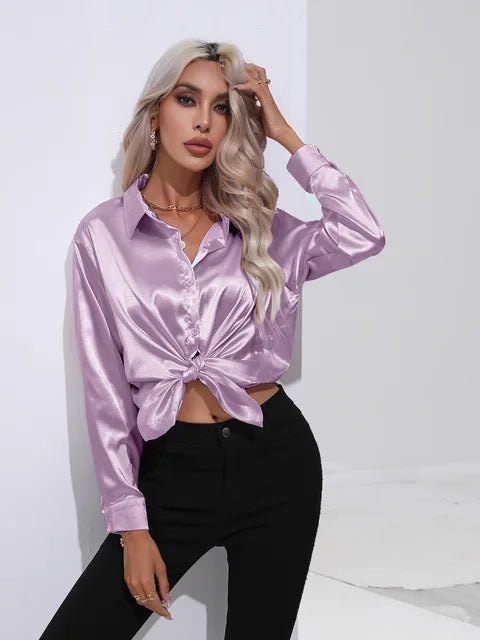 Elegant Loose Satin Long Sleeve Blouse