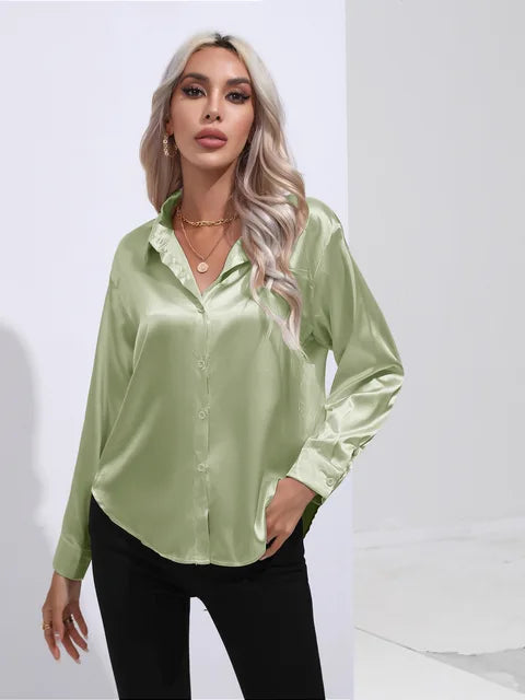 Elegant Loose Satin Long Sleeve Blouse