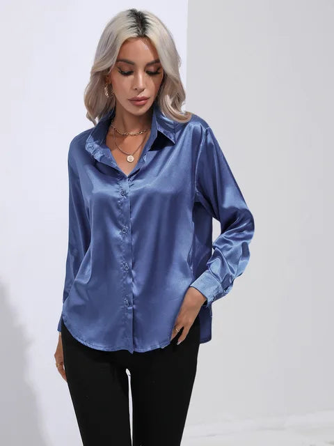 Elegant Loose Satin Long Sleeve Blouse