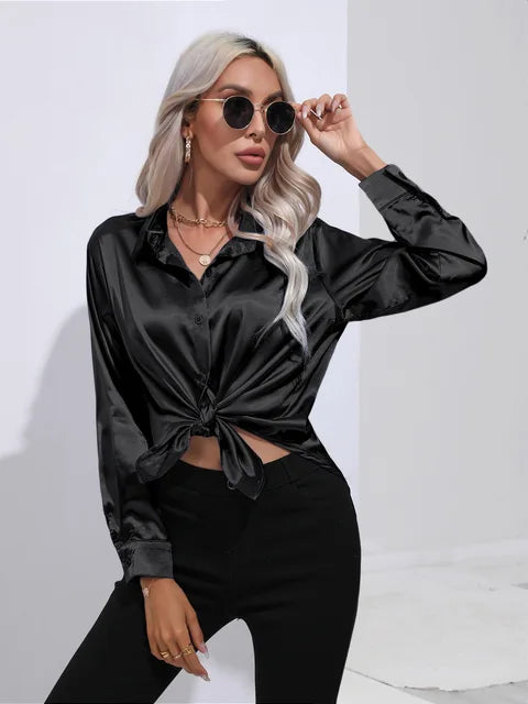 Elegant Loose Satin Long Sleeve Blouse