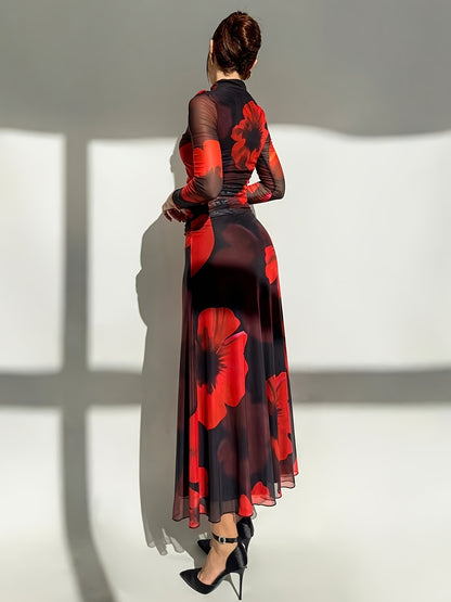 Ava - Floral Mesh Bodycon Dress