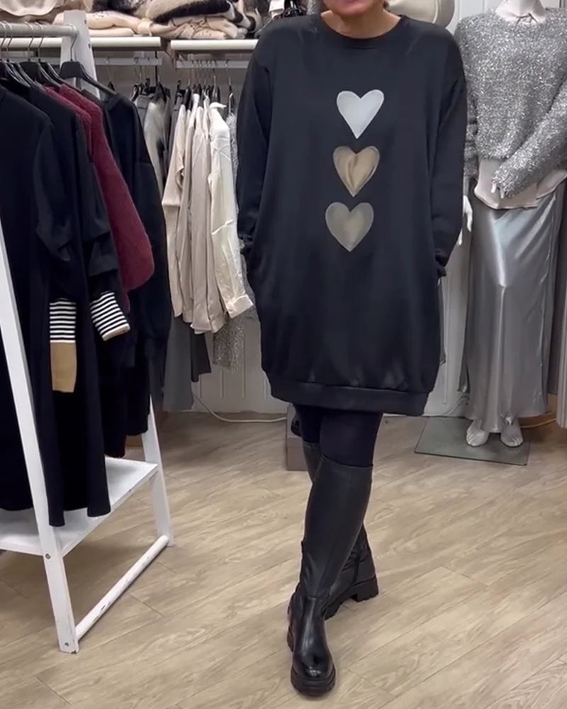 Francine - Women's Heart Printed Long Sleeve Sweatshirt