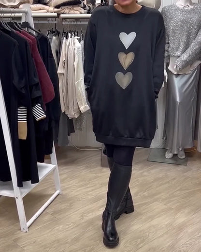 Francine - Women's Heart Printed Long Sleeve Sweatshirt