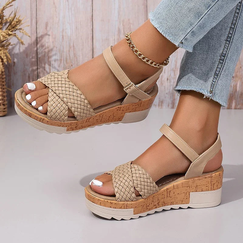 DREVINA | WOVEN CORK PLATFORM SANDALS