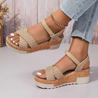 DREVINA | WOVEN CORK PLATFORM SANDALS