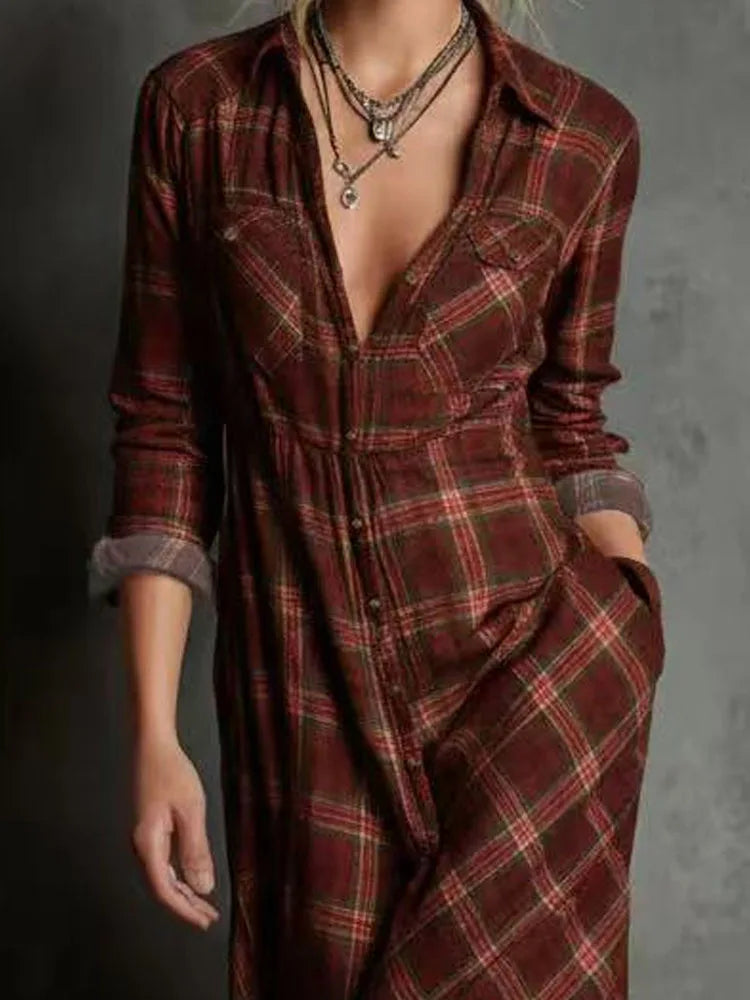 Olivia – Checked Lapel Maxi Dress