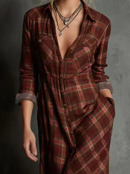 Olivia – Checked Lapel Maxi Dress