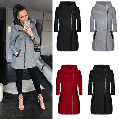 Zara Asymmetric Zip Hooded Coat