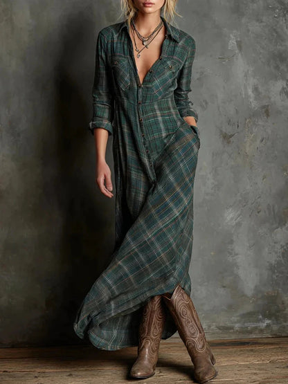 Olivia – Checked Lapel Maxi Dress