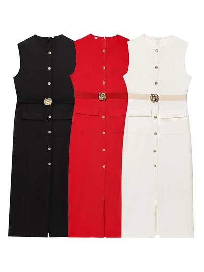 Sophia - Sleeveless Office Midi Dress