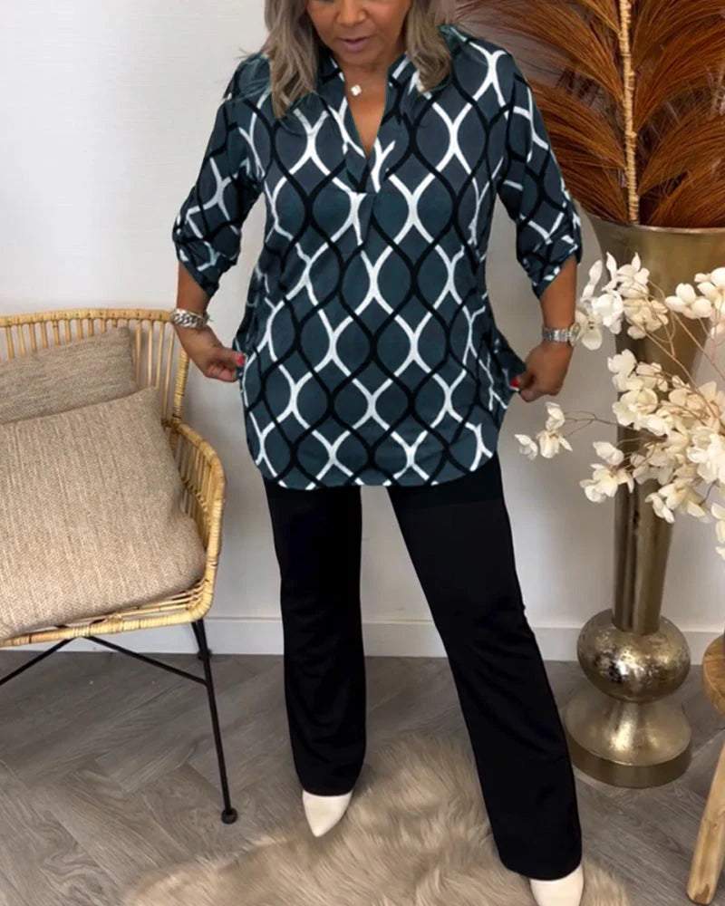 Florina™ - Casual Long Sleeve Blouse with Elegant Pattern