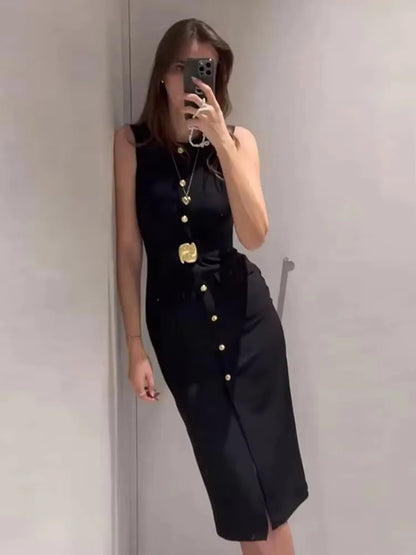 Sophia - Sleeveless Office Midi Dress