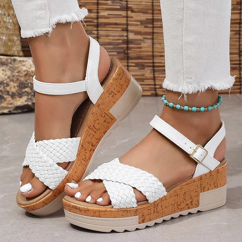 DREVINA | WOVEN CORK PLATFORM SANDALS