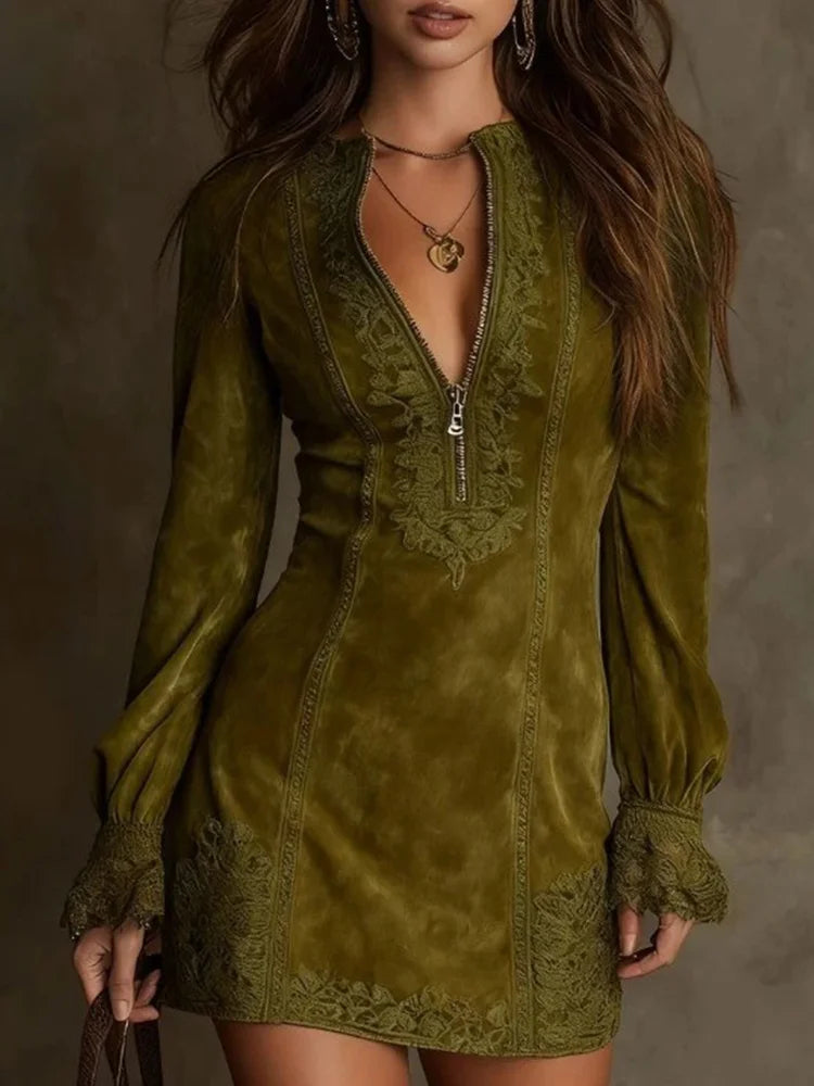 Ava - Lace Detail Zip Dress