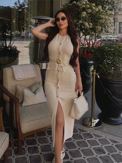 Sophia - Sleeveless Office Midi Dress