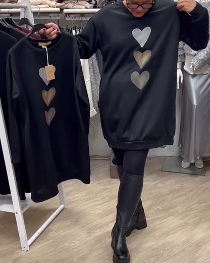 Francine - Women's Heart Printed Long Sleeve Sweatshirt