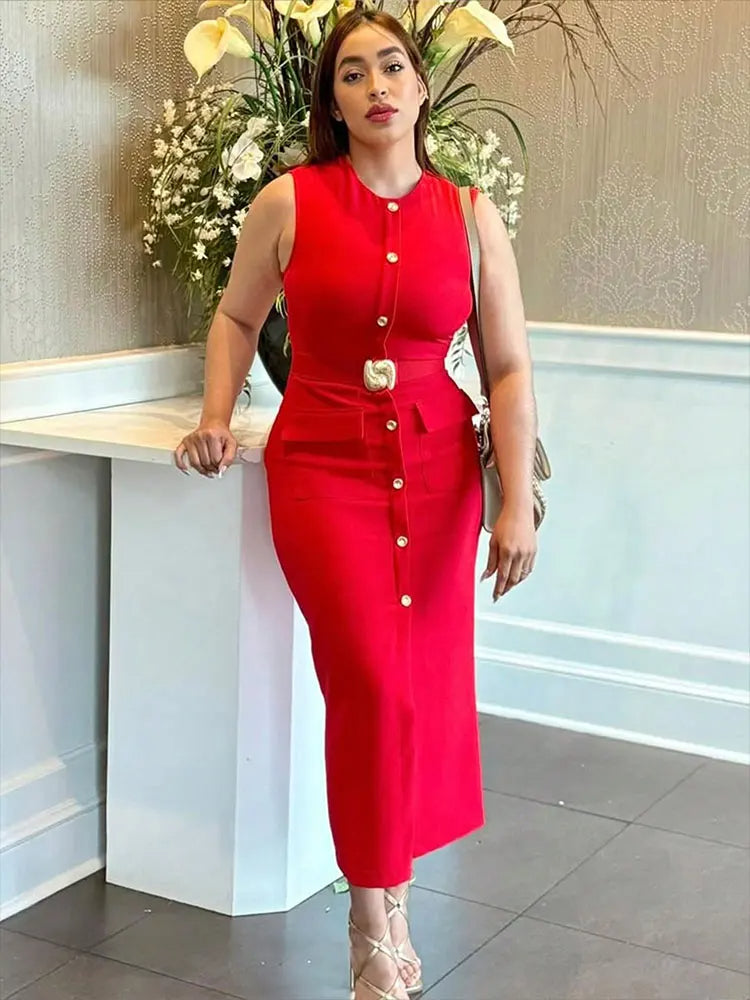 Sophia - Sleeveless Office Midi Dress