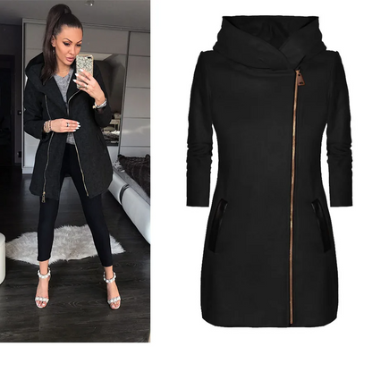 Zara Asymmetric Zip Hooded Coat