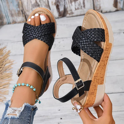 DREVINA | WOVEN CORK PLATFORM SANDALS