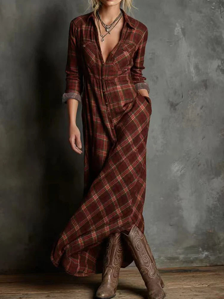 Olivia – Checked Lapel Maxi Dress