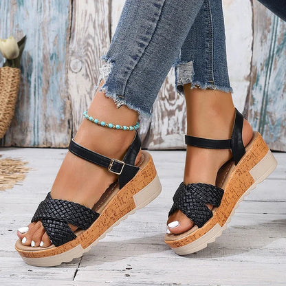 DREVINA | WOVEN CORK PLATFORM SANDALS