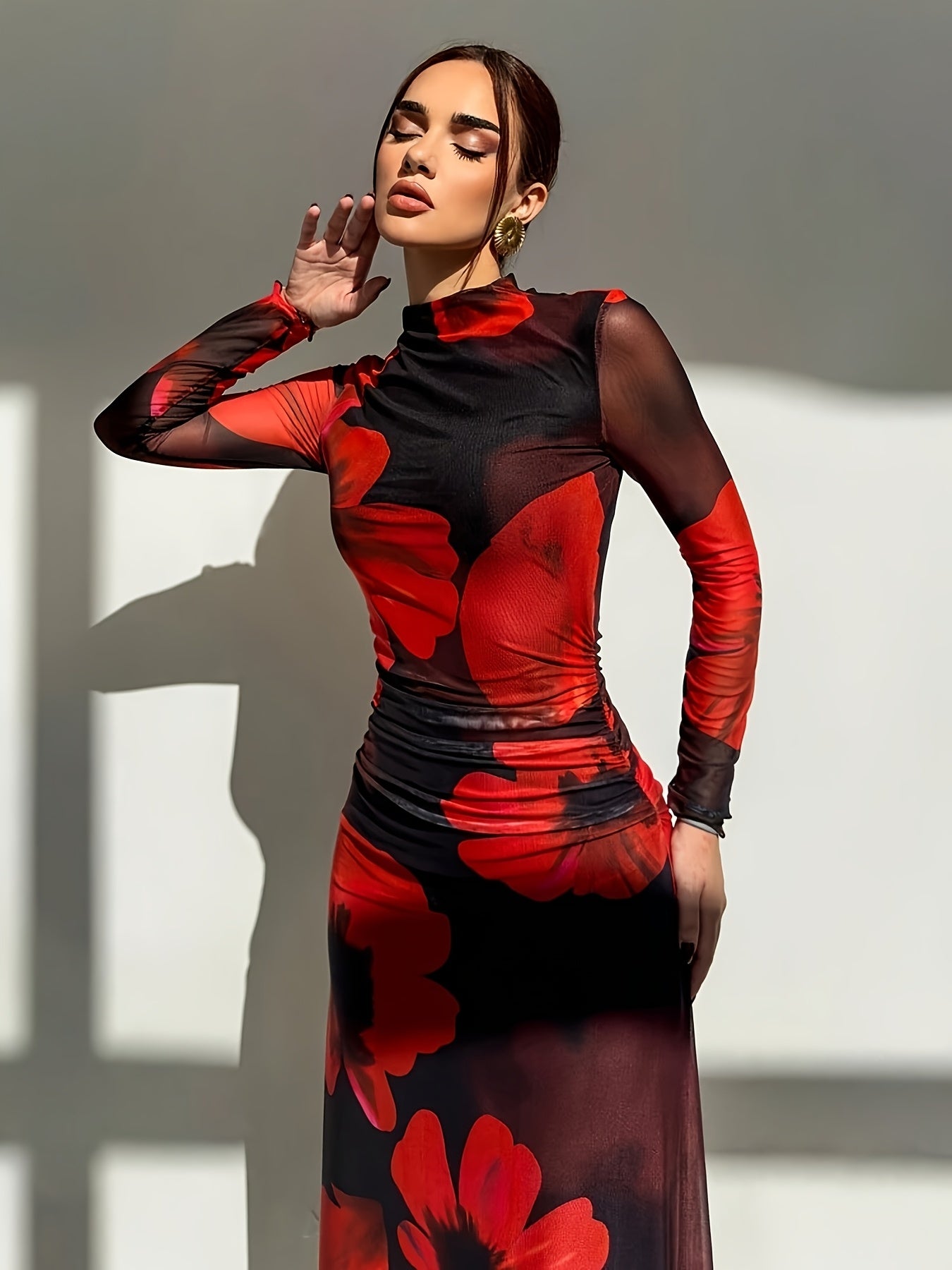 Ava - Floral Mesh Bodycon Dress