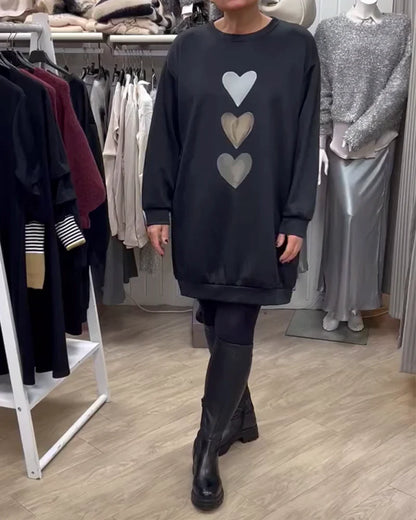 Francine - Women's Heart Printed Long Sleeve Sweatshirt