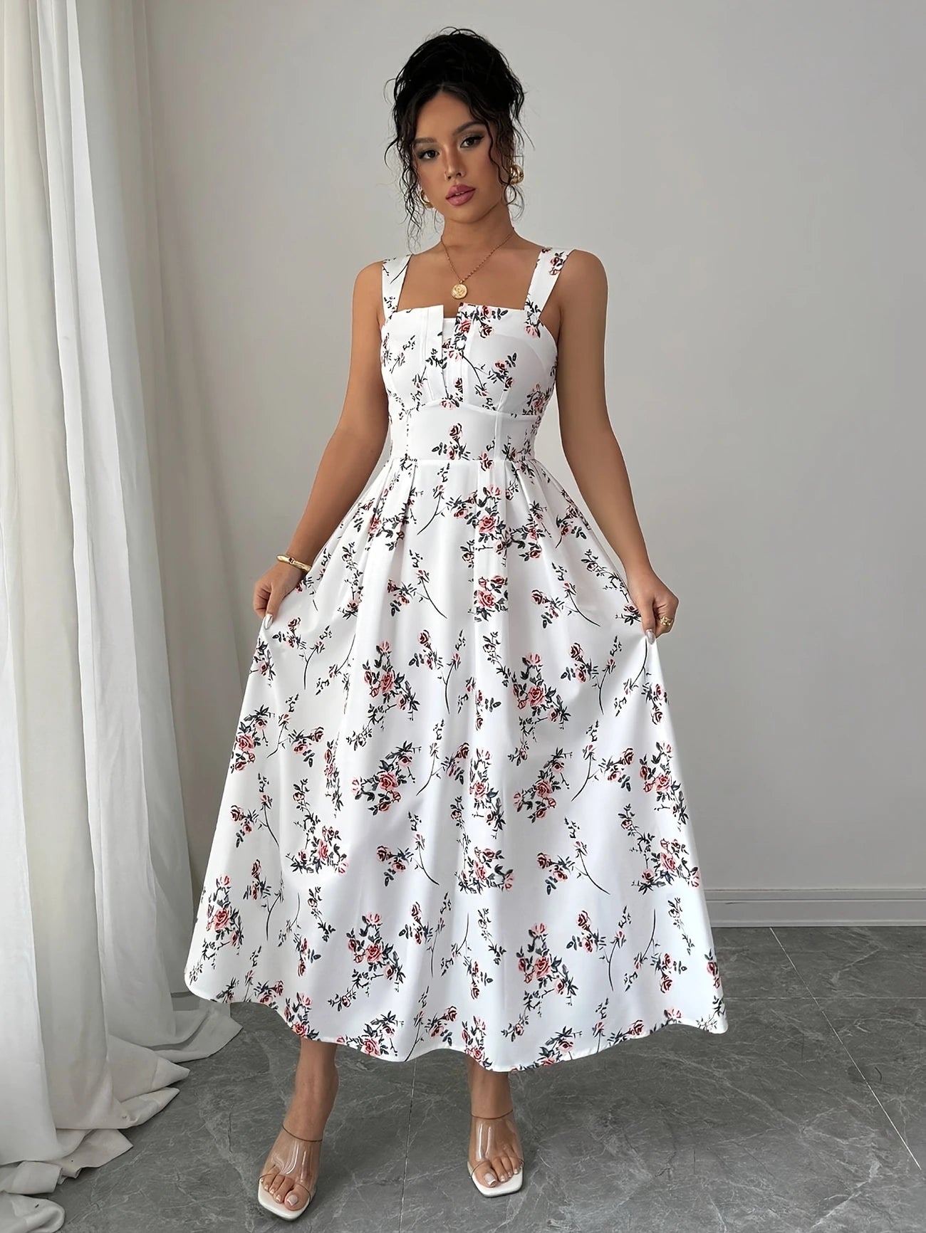 Lila – Floral Ruché Midi Dress