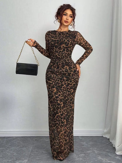 TORINA™ - Comfy Printed Long Sleeve Round Neck Bodycon Maxi Dress