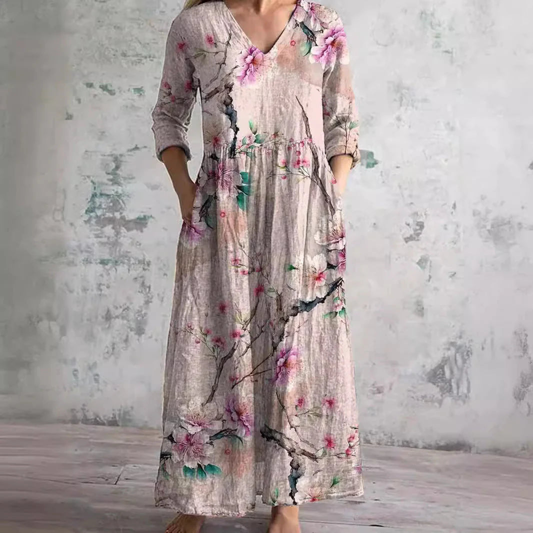 Dearyn | Dress with V-Neck and Floral Pattern