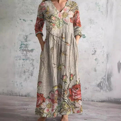 Dearyn | Dress with V-Neck and Floral Pattern