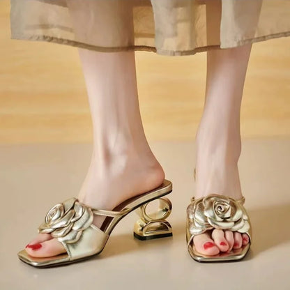 KHALEESE | SCULPTED ROSE HEEL SANDALS