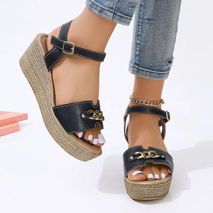 MEVINA | CHAIN DETAIL WEDGE SANDALS