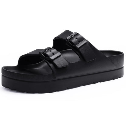 LUXIA | DOUBLE BUCKLE SLIDE SANDALS