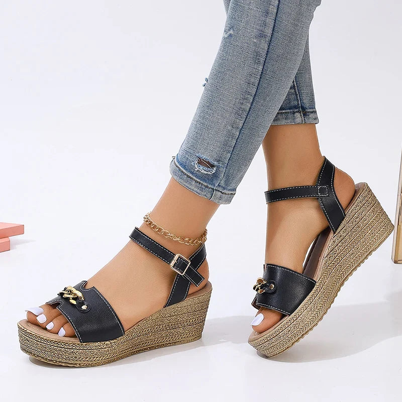 MEVINA | CHAIN DETAIL WEDGE SANDALS