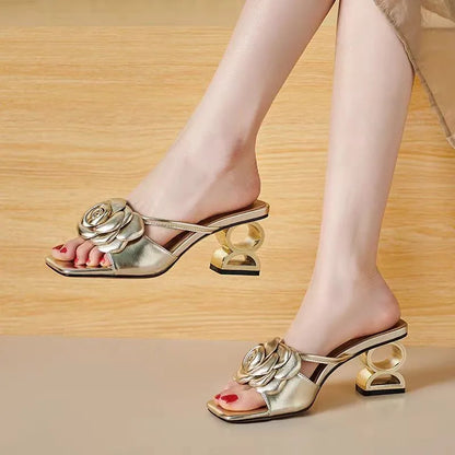 KHALEESE | SCULPTED ROSE HEEL SANDALS
