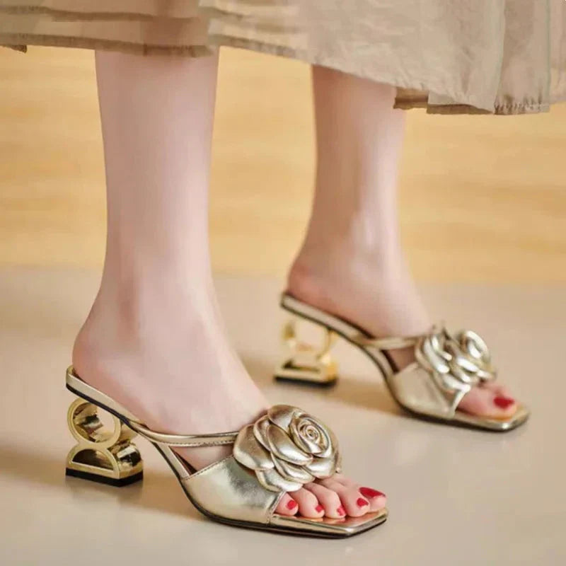 KHALEESE | SCULPTED ROSE HEEL SANDALS
