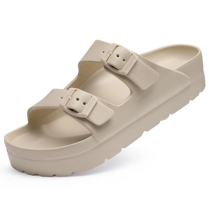 LUXIA | DOUBLE BUCKLE SLIDE SANDALS