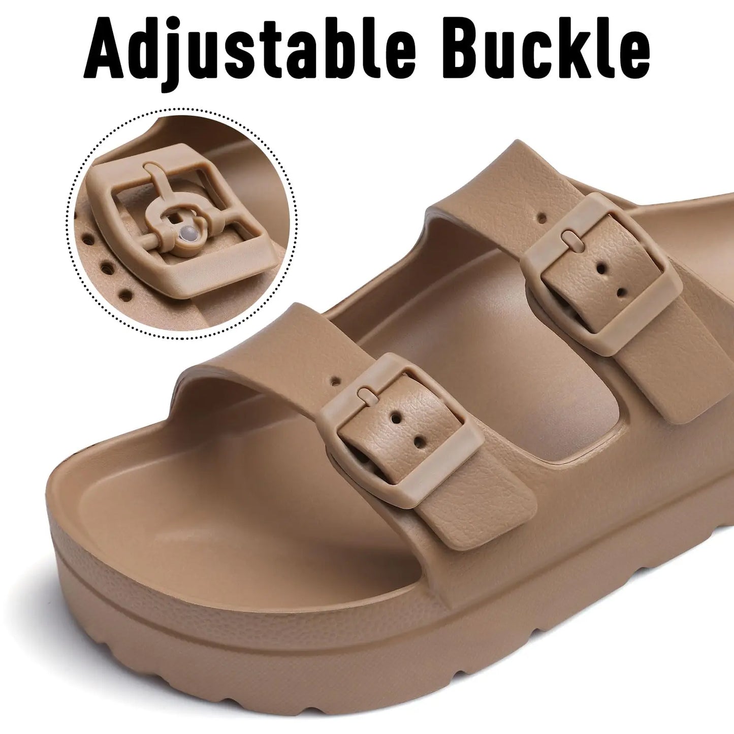 LUXIA | DOUBLE BUCKLE SLIDE SANDALS