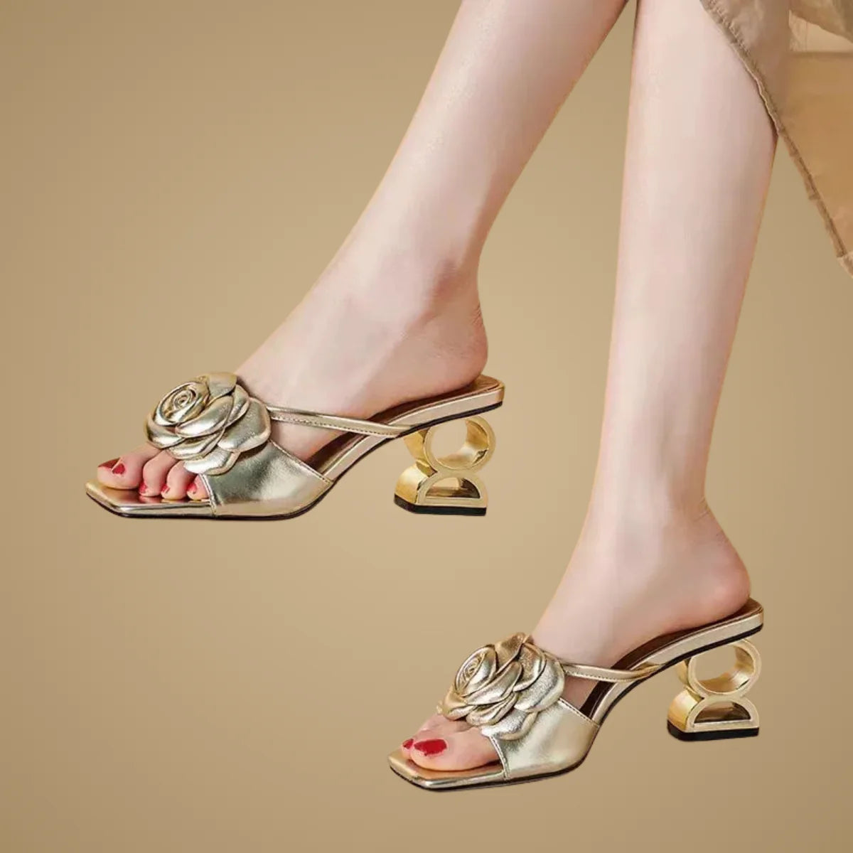 KHALEESE | SCULPTED ROSE HEEL SANDALS