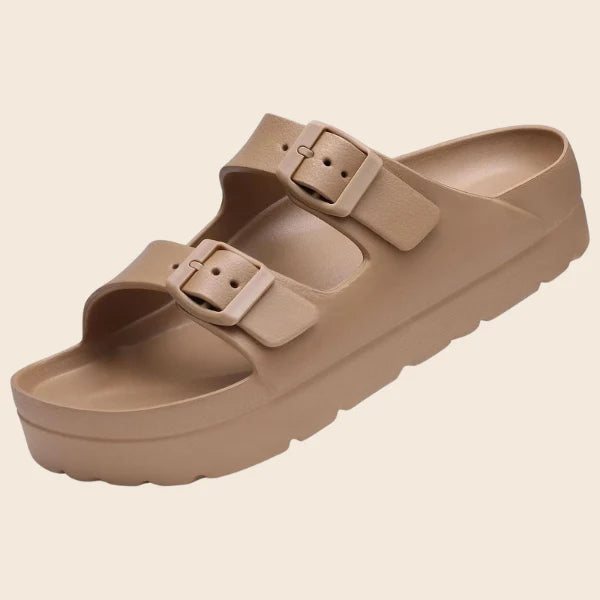 LUXIA | DOUBLE BUCKLE SLIDE SANDALS
