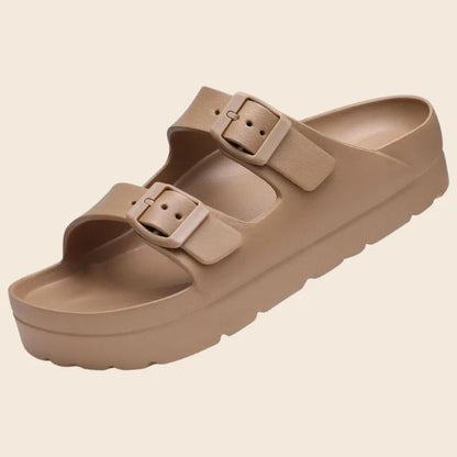LUXIA | DOUBLE BUCKLE SLIDE SANDALS