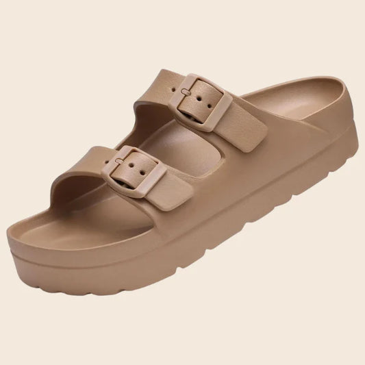 LUXIA | DOUBLE BUCKLE SLIDE SANDALS