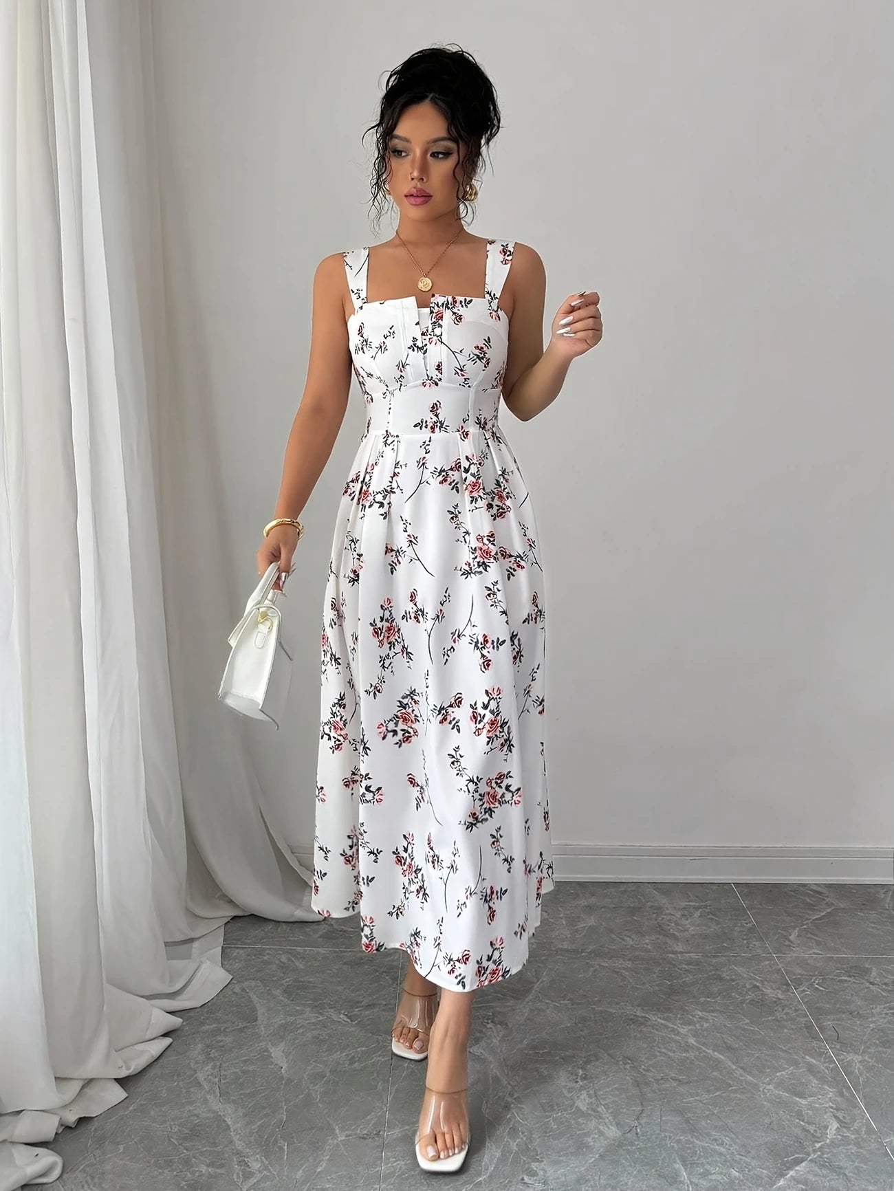 Lila – Floral Ruché Midi Dress