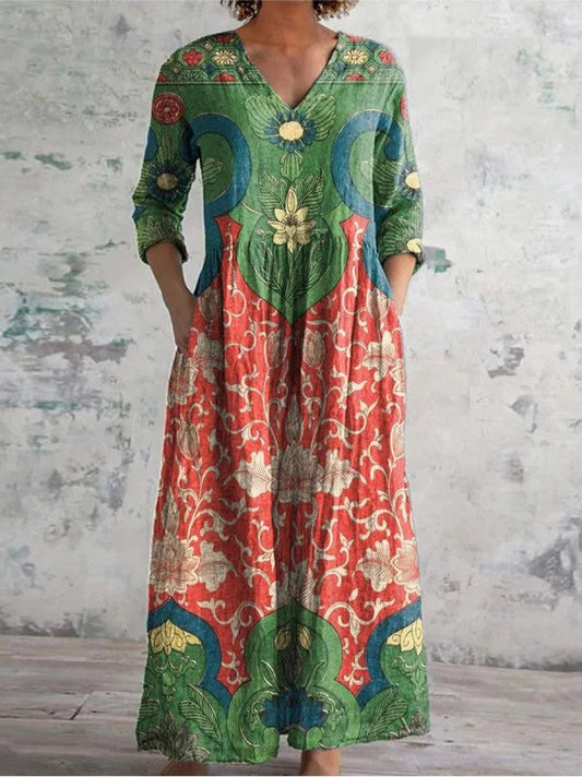 Dearyn | Dress with V-Neck and Floral Pattern