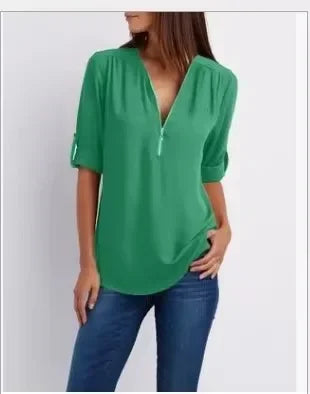 Zella Zip V-Neck Blouse