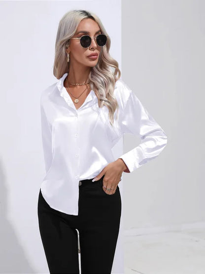 Elegant Loose Satin Long Sleeve Blouse