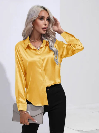 Elegant Loose Satin Long Sleeve Blouse